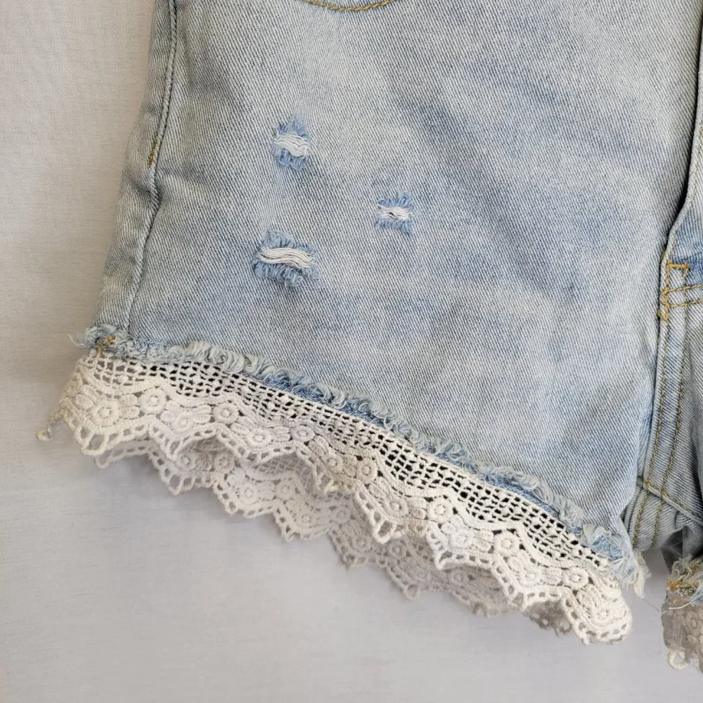Free People Women's Size 26 Cut Off Jean Shorts Lace Distressed
